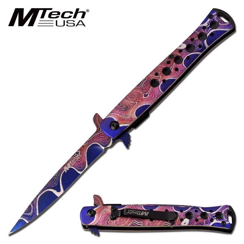 Stiletto Style Assisted Opening Folding Pocket Knife Pink Purple - Tophatter's Army Products & Self Defense Collectible Weapons - Tophatter Daily Deals